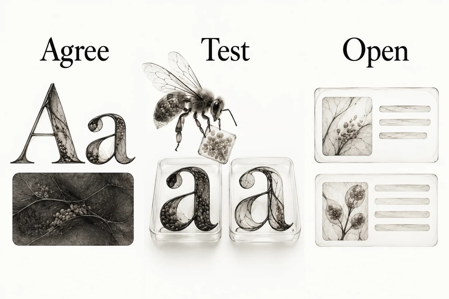 Agree, Test and Open separate accepted choices from checks and unresolved layout decisions