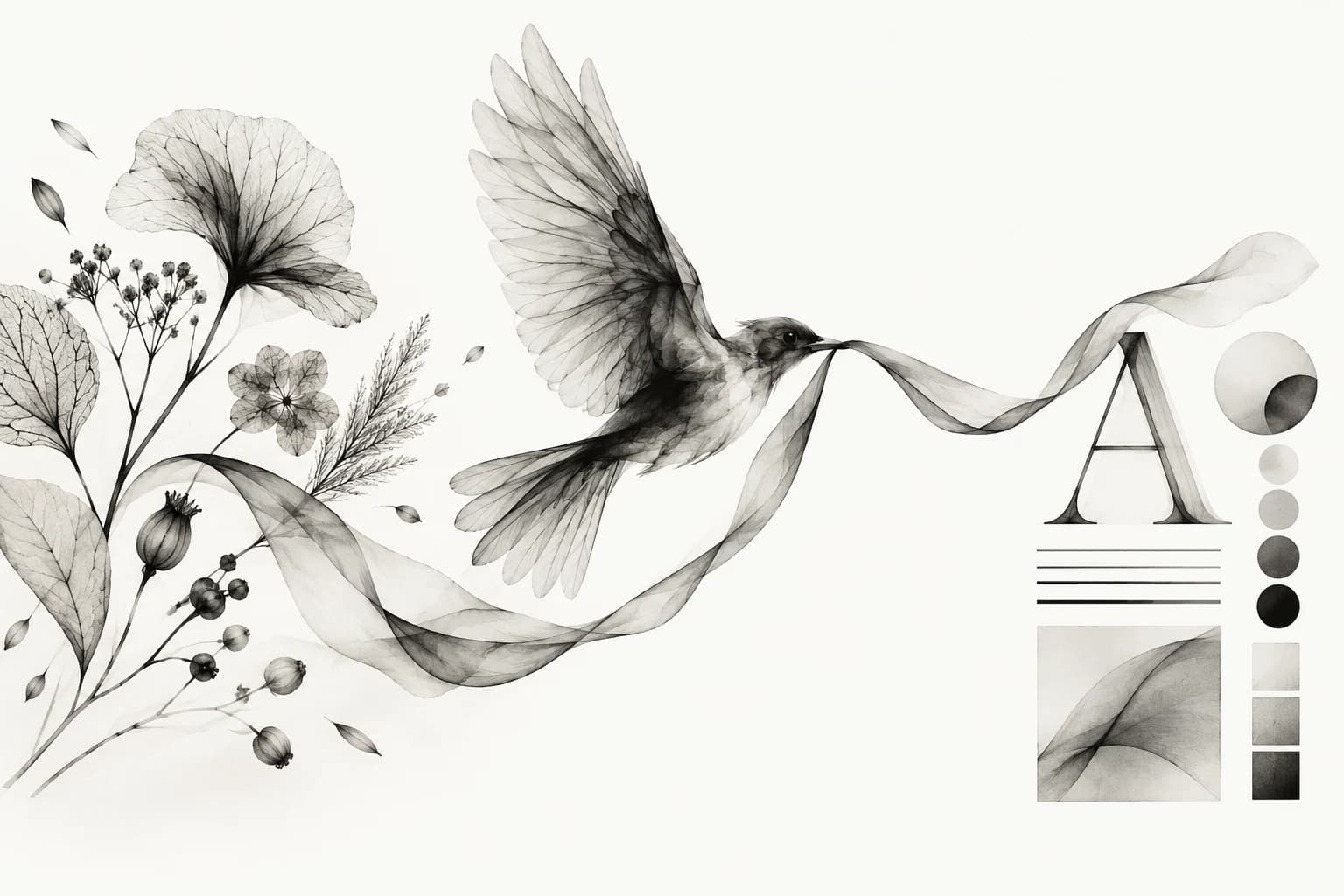 An ink bird connects loose reference specimens to a precise arrangement of visual choices