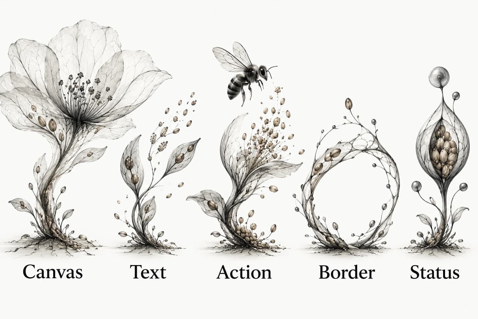 Canvas, Text, Action, Border and Status name the roles a usable palette should address