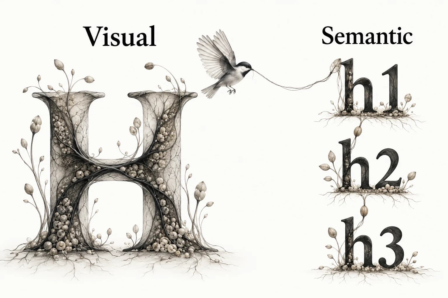 Visual size and Semantic heading structure are separate, with three heading ranks nested in order