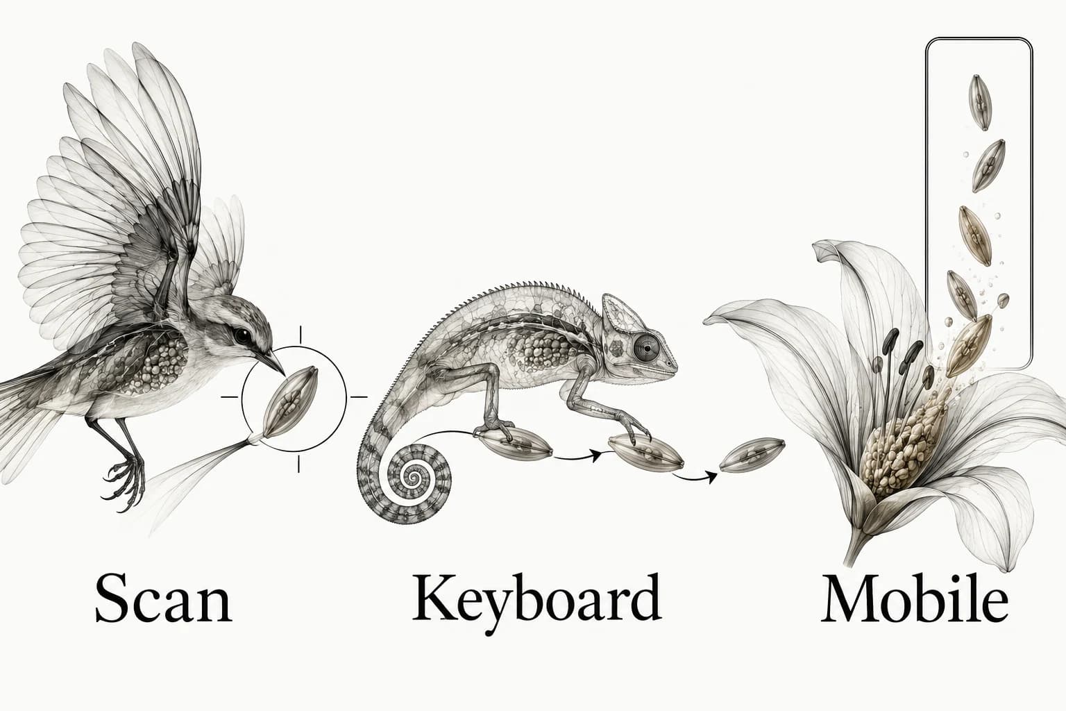 Scan, Keyboard and Mobile mark three distinct passes through a hierarchy review